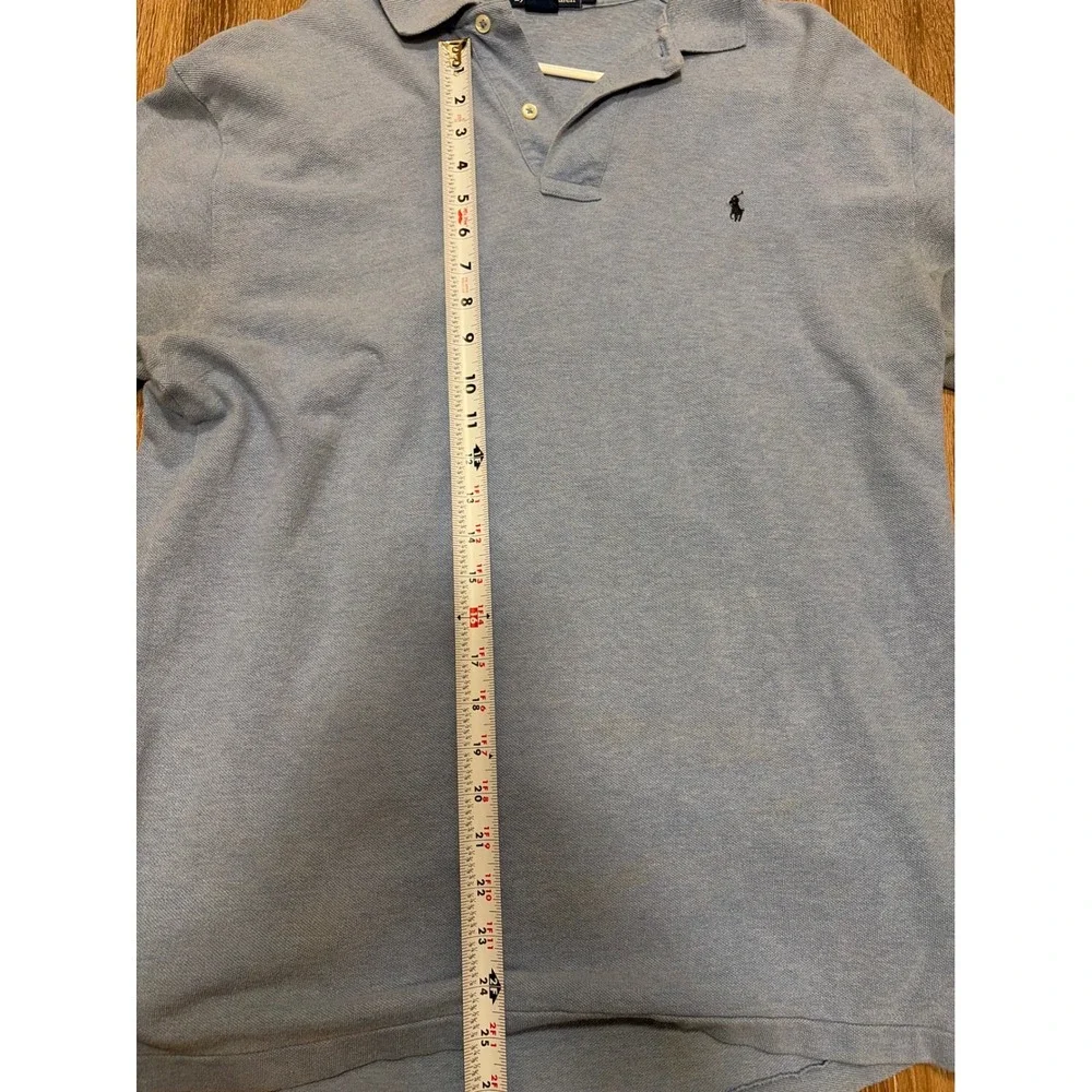 Polo Ralph Lauren Mens Large Light Blue Heathered‎ Cotton Pique Short Sleeve